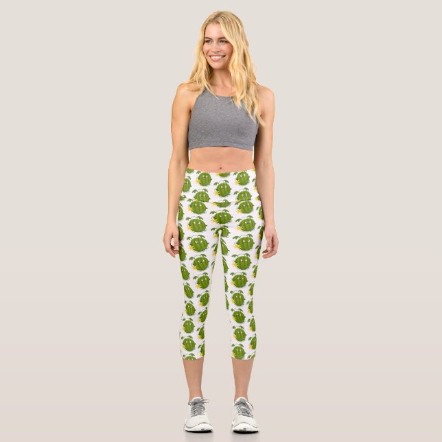 Cute happy smiling watermelon cartoon capri leggings (Front)