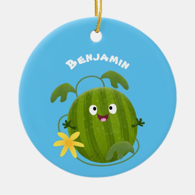 Cute happy smiling watermelon cartoon ceramic ornament (Front)
