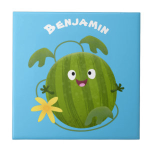 Cute happy smiling watermelon cartoon ceramic tile