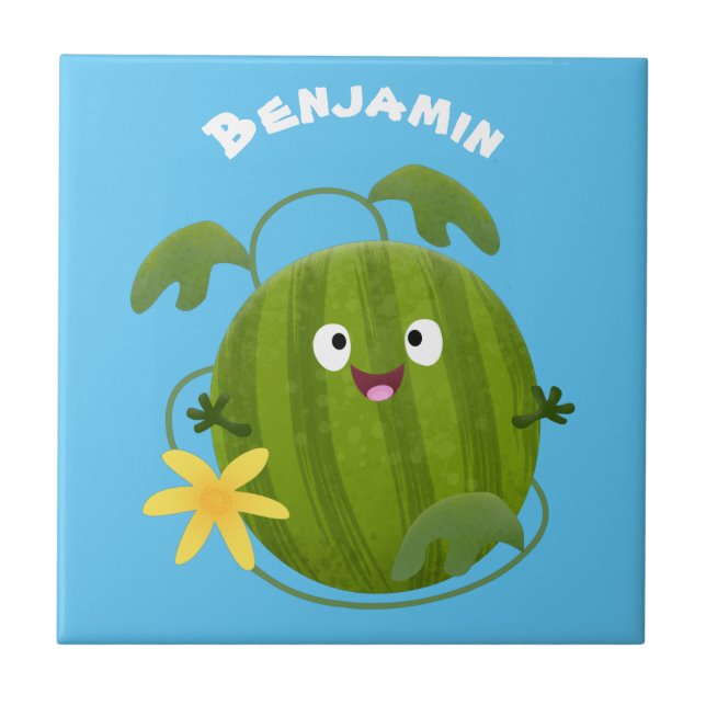 Cute happy smiling watermelon cartoon ceramic tile (Front)