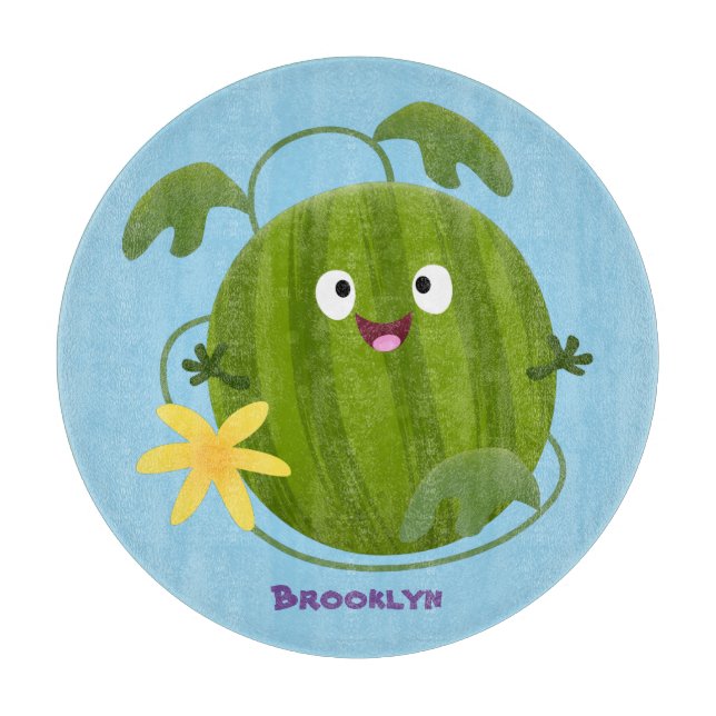 Cute happy smiling watermelon cartoon cutting board (Front)