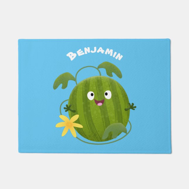 Cute happy smiling watermelon cartoon  doormat (Front)