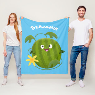Cute happy smiling watermelon cartoon fleece blanket