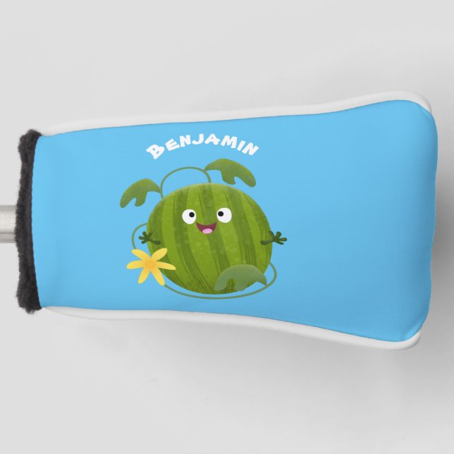 Cute happy smiling watermelon cartoon  golf head cover (Front)