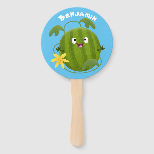Cute happy smiling watermelon cartoon hand fan