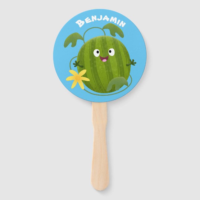 Cute happy smiling watermelon cartoon hand fan (Front)