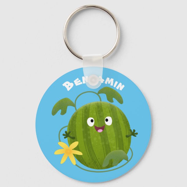 Cute happy smiling watermelon cartoon key ring (Front)
