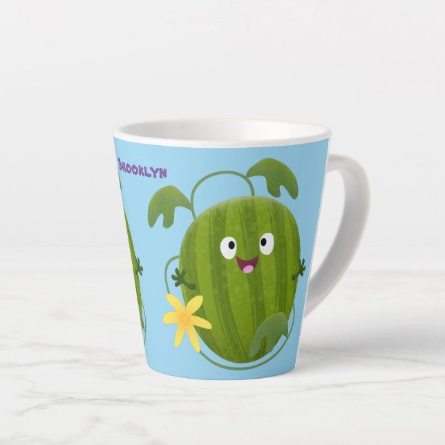 Cute happy smiling watermelon cartoon latte mug (Right Angle)