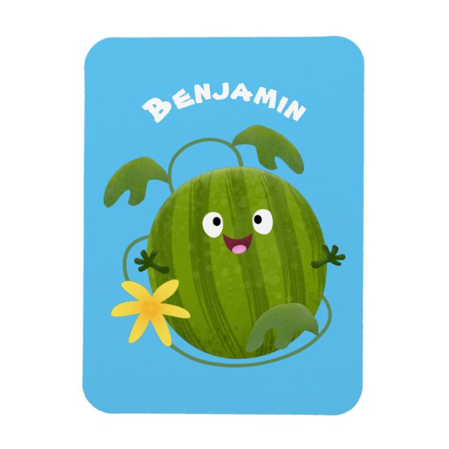 Cute happy smiling watermelon cartoon magnet (Vertical)