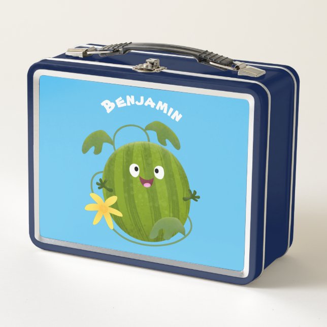 Cute happy smiling watermelon cartoon metal lunch box (Front)
