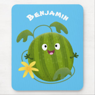 Cute happy smiling watermelon cartoon mouse pad