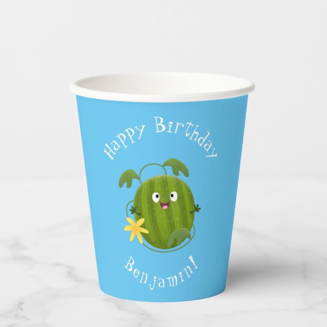 Cute happy smiling watermelon cartoon paper cups (Front)