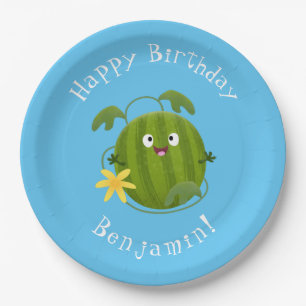 Cute happy smiling watermelon cartoon paper plate