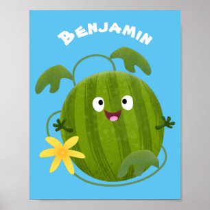 Cute happy smiling watermelon cartoon  poster