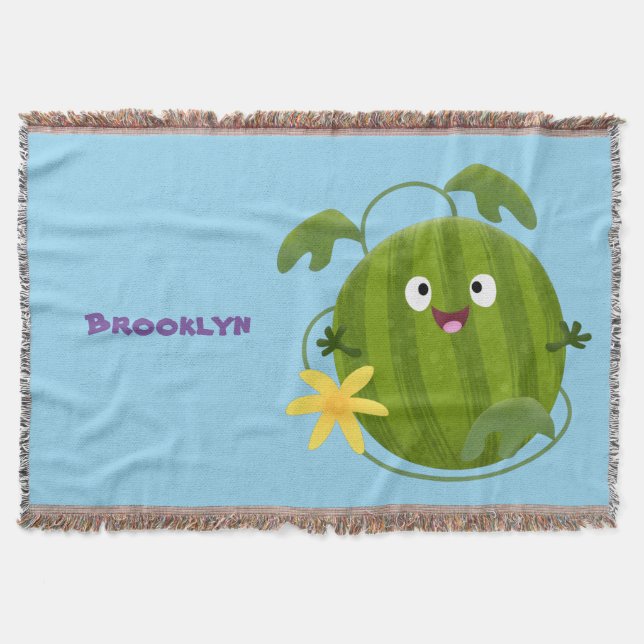 Cute happy smiling watermelon cartoon throw blanket (Front)