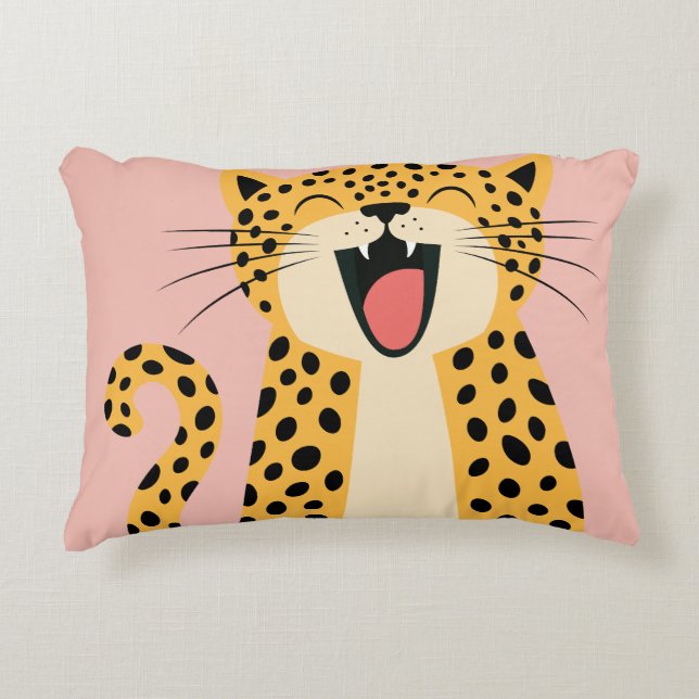 Cute Happy Smiling Wild Leopard Cartoon   Decorative Cushion (Front)