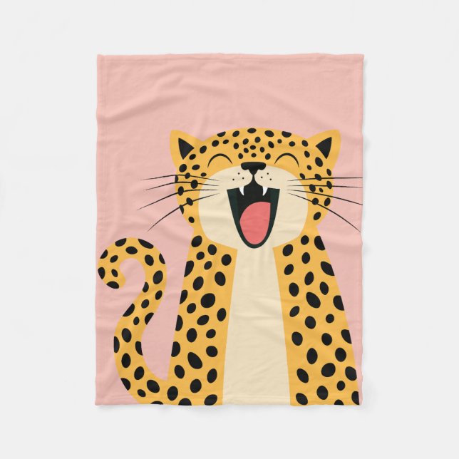 Cute Happy Smiling Wild Leopard Cartoon   Fleece Blanket (Front)