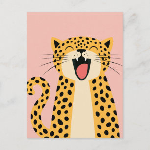 Cute Happy Smiling Wild Leopard Cartoon Holiday Postcard