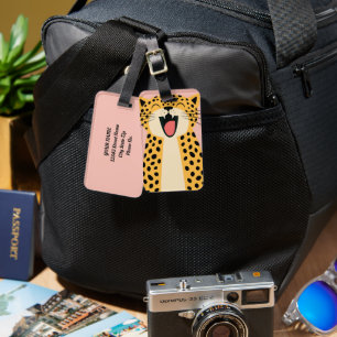 Cute Happy Smiling Wild Leopard Cartoon Luggage Tag