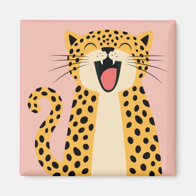 Cute Happy Smiling Wild Leopard Cartoon   Magnet (Front)