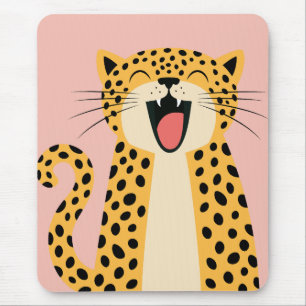 Cute Happy Smiling Wild Leopard Cartoon Mouse Pad