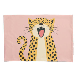 Cute Happy Smiling Wild Leopard Cartoon Pillowcase