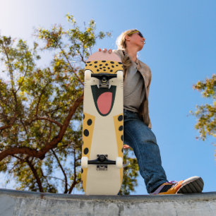 Cute Happy Smiling Wild Leopard Cartoon Skateboard