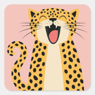 Cute Happy Smiling Wild Leopard Cartoon Square Sticker