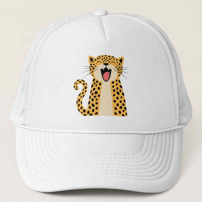 Cute Happy Smiling Wild Leopard Cartoon   Trucker Hat (Front)