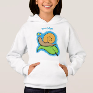 Cute, happy snail on a leaf cartoon illustration