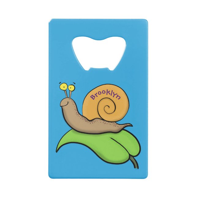 Cute, happy snail on a leaf cartoon illustration (Front)