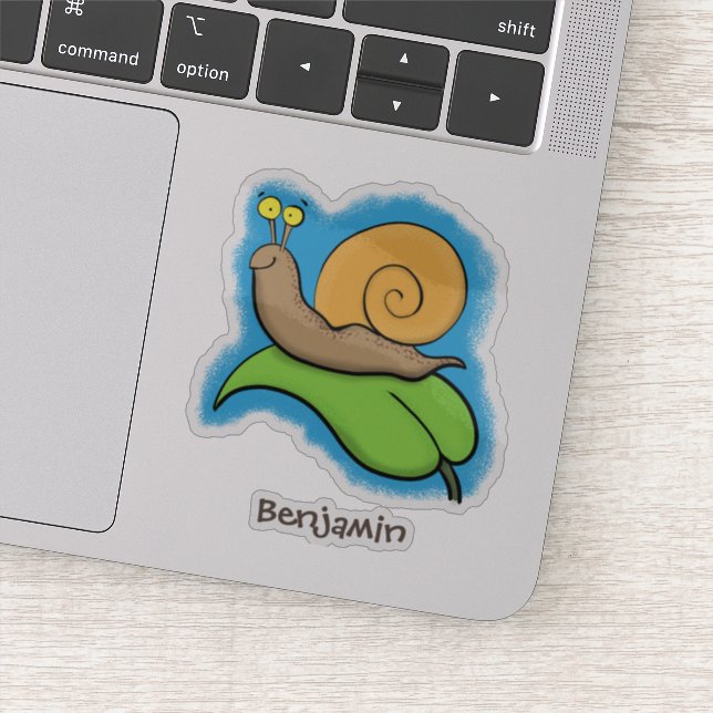 Cute, happy snail on a leaf cartoon illustration (Detail)