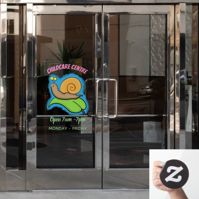 Cute, happy snail on a leaf cartoon illustration (Office Door)