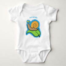 Cute, happy snail on a leaf cartoon illustration
