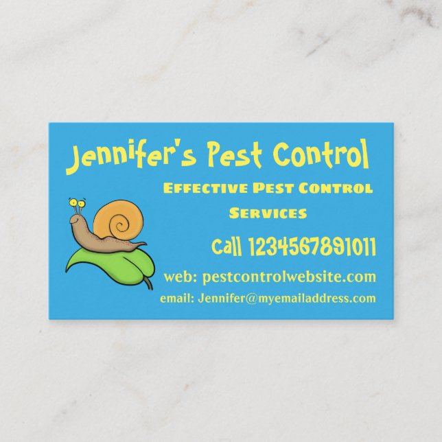 Cute, happy snail on a leaf cartoon illustration business card (Front)