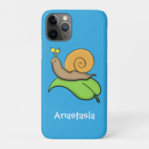 Cute, happy snail on a leaf cartoon illustration iPhone 11 pro case