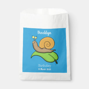 Cute, happy snail on a leaf cartoon illustration favour bag