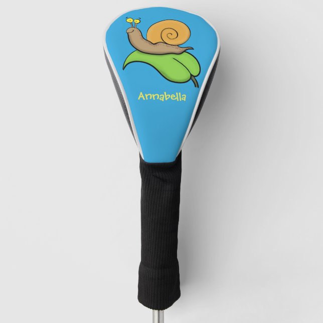 Cute, happy snail on a leaf cartoon illustration golf head cover (Front)