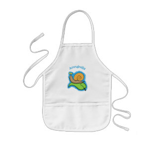 Cute, happy snail on a leaf cartoon illustration kids apron