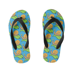 Cute, happy snail on a leaf cartoon illustration kid's thongs