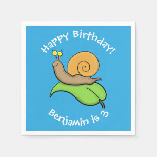 Cute, happy snail on a leaf cartoon illustration napkin