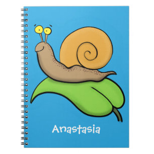 Cute, happy snail on a leaf cartoon illustration notebook