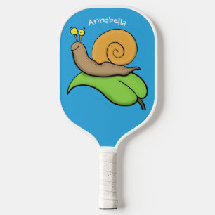 Cute, happy snail on a leaf cartoon illustration pickleball paddle