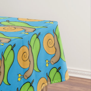 Cute, happy snail on a leaf cartoon illustration tablecloth