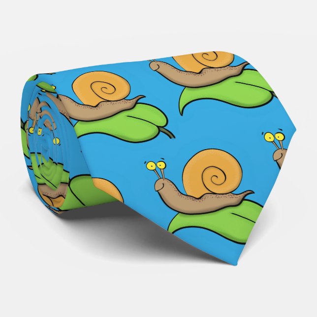 Cute, happy snail on a leaf cartoon illustration tie (Rolled)