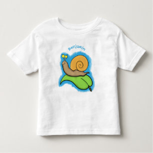 Cute, happy snail on a leaf cartoon illustration toddler T-Shirt