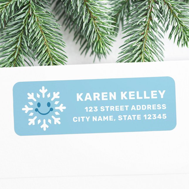 Cute happy snowflake blue winter return address label (Cute happy snowflake blue winter return address label)
