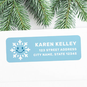 Cute happy snowflake blue winter return address return address label