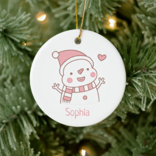 Cute Happy Snowman, Christmas Personalised Ceramic Ornament