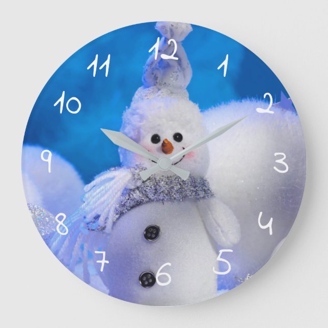 cute happy snowman cropped large clock (Front)